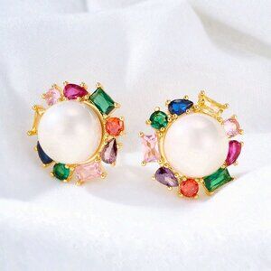 Alicia Bonnie Celina Stud Earrings. Pearl Multi Color Crystal